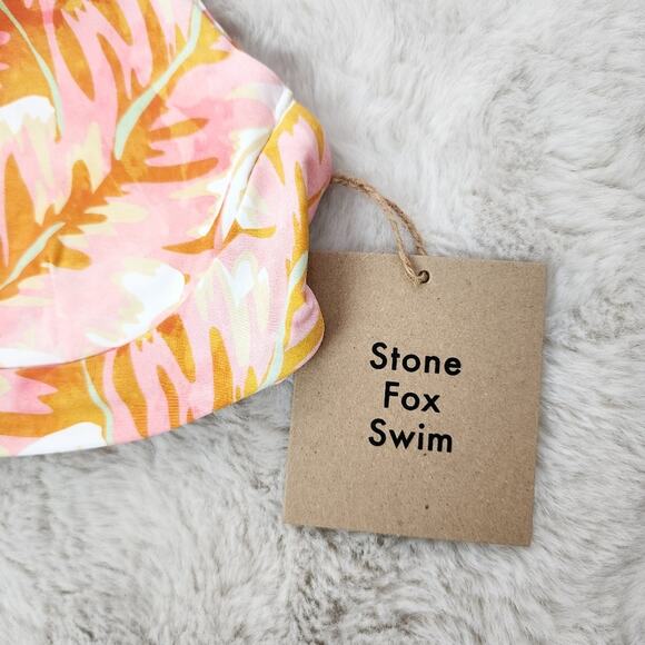 NEW Stone Fox Swim Daya Bikini Swim Top in Hot Tropix Pink Orange - Picture 7 of 12